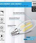Diagram of 12-Pack Dimmable E12 LED Candelabra Bulbs 60W Equivalent, 5000K Daylight White showing features and specifications