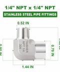 Two Pack Beefy 304 Stainless Steel 90 Degree Street Elbow Fittings One Quarter Inch NPT Male To One Quarter Inch NPT Female
