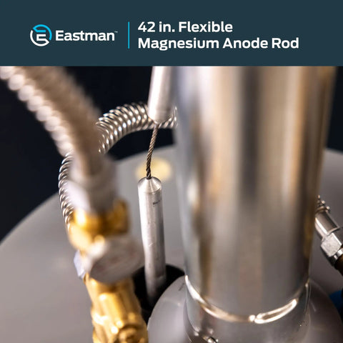 Close-up of Flexible Magnesium Anode Rod for Water Heaters, 42 Inch Length, Three Quarter Inch by Three Inch NPT Stainless Steel Nipple.