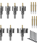 Heavy Duty TCT Hole Saw Kit 7 Piece Set With Tungsten Carbide Tips For Stainless Steel Hard Metals Wood And Plastic Includes Extra Pilot Bits For Quick Clean Holes DIY Friendly Pro Grade
