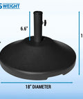 Fillable Weighted Round Umbrella Base For Patio Tables Heavy Duty Weatherproof Stand With 18 Inch Diameter And 11.5 Inch Tall Steel Stem Fits Poles From 1.5 To 2 Inches Made In USA, side view.