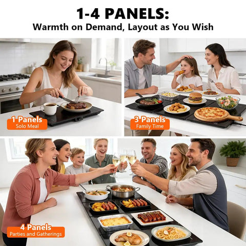 Electric Warming Tray For Parties And Buffets 4 In 1 Modular Food Warmer Mat With 10 Temperature Settings and 8 Hour Timer in use