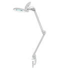 LED Magnifying Lamp With Clamp, 1,200 Lumens, 5-Inch Glass Lens, dimmable task light on adjustable arm, white finish