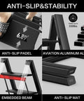 Collage of 3 Step Aluminum Folding Ladder features with wide anti-slip pedals, aviation aluminum alloy, and space-saving design.