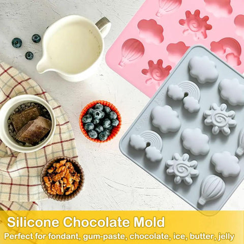 2 Pack Silicone Chocolate Molds With 12 Cavities Sun Cloud Rainbow Hot Air Balloon Shapes For Gummy Candy Ice Cubes