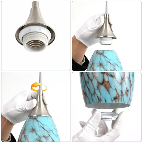 Assembly of Kitchen Island Pendant Light Dope Modern Edison Hanging Fixture With Handcrafted Art Glass Shade, ceramic holder.