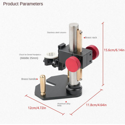 Sturdy Rotary Tool Stand For A Stable Drill Press Makeover, with aluminum base, adjustable guide, brass handle, 120mm size.