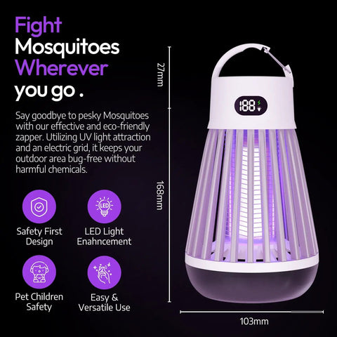 Front view of Zapper 2.0 3 Pack Portable Bug Zapper For Indoor And Outdoor Use Cordless Rechargeable Mosquito Zapper With Hanging Hook 1500V High Voltage Killer For Flies Mosquitoes And Bugs