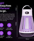 Front view of Zapper 2.0 Portable Bug Zapper Silver Indoor And Outdoor Cordless Rechargeable Mosquito Zapper With Hanging Hook 1500V High Voltage