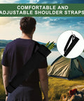 Person wearing Archery Quiver Back And Hip Set With Adjustable Arrow Backpack Holder in an outdoor camping setting.