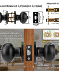 8 Pack Matte Black Privacy Door Knobs With Keyless Interior Lockset, hardware dimensions, adjustable to fit common US backsets