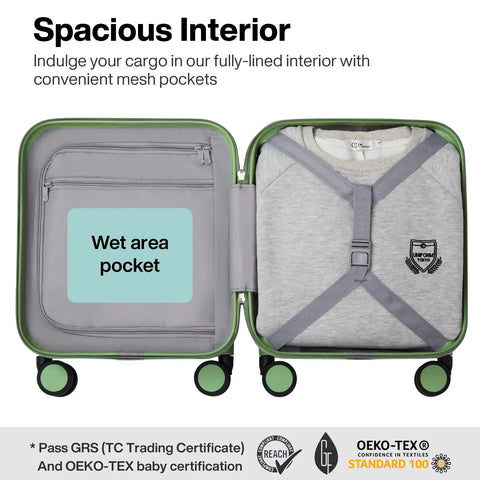 Open Underseat Carry On Luggage 14 Inch Spinner Wheels Hardside Case With TSA Lock Lightweight Avocado Green Personal Item