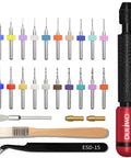 Dual-Bearing Pin Vise Hand Drill Kit, 26-Piece Micro Drill Bit Set 0.1-2.0mm, Includes Tweezers And Cleaning Brush, 4-Jaw Chucks, Red