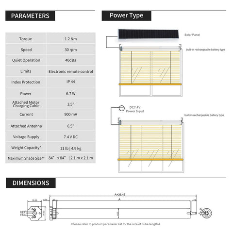 Solar Powered Wireless Battery Motor For DIY Motorized Blinds And Roller Shades 1.5 Inch Roller Remote Control RF Motor With Built In Lithium Battery Bare Motor Only