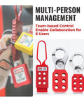 Hard Hat Approved 50 Piece Lockout Tagout Kit Featuring OSHA Compliant Safety Padlocks with red multi-user locks for team control.