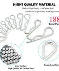 188-Piece Hitch Pin Clip Kit With R Clips And Hair Pin Retaining Pins, 11 Sizes From M1x17 To M3x65, carbon steel material