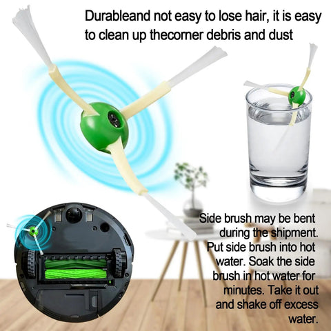 Replacement Parts Kit For Roomba Models Including i3, i3 Plus, i4, i4 Plus, i5, i5 Plus, i6, i6 Plus, i7, i7 Plus, i8, i8 Plus, E5, E6, E7 Plus With 2 Rubber Brush Sets, 8 Side Brushes, And 8 Filters Not Compatible With J7 J7 Plus side brush bent in water