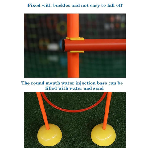 Drone Racing Obstacle Course Kit Weekend Ready For Indoor And Outdoor Fun showing sturdy orange frame and weighted yellow bases.