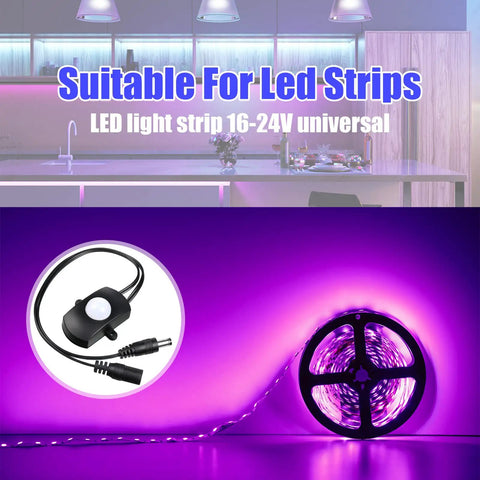 Three Pack DC 5V 24V 5A PIR Motion Activated Sensor Light Switch With DC Coupler Cable For Party LED Strip Lights Auto On Off Occupancy Sensor Easy Install No Wiring Hassle Ideal For Under Cabinet Closet Hallway Bar Lighting, black PIR sensor with cable for LED strip