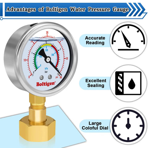 Oil Filled 0 To 100 Psi Water Pressure Gauge With Three Quarter Inch GHT Female Thread for precise home use indoors outdoors