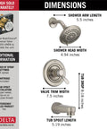 Go-To Classic Tub And Shower Faucet In Stainless Finish With Single Handle Lever, 2 GPM Water Efficient, product dimensions