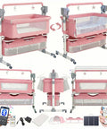 Smart Electric Baby Bedside Crib And Bluetooth Bassinet For Room Sharing With Automated Remote Control Smooth Swaying Motion And Built In Lullabies For A No Sweat Parenting Vibe Pink, showcases multiple angles with remote control and storage features.