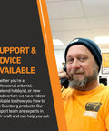 Granberg support banner featuring a man in an orange shirt with a Granberg logo visible in the background