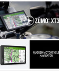 XT3 6 Inch Rugged Motorcycle GPS With Lean Angles And Group Rides mounted on bike with map display