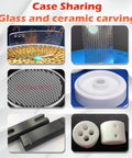 Four Axis Desktop CNC Router With 36000 RPM 1200W Water Cooled Spindle showcasing glass and ceramic carving cases.