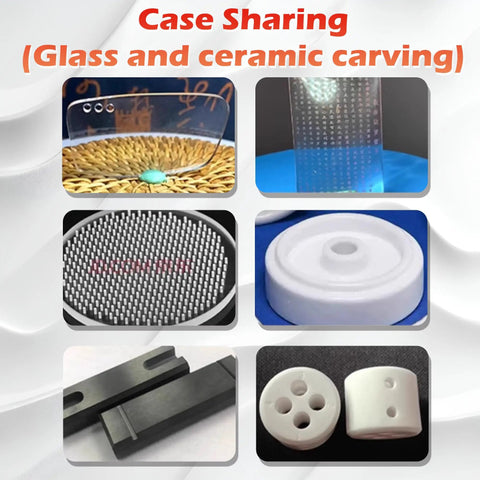 Four Axis Desktop CNC Router With 36000 RPM 1200W Water Cooled Spindle showcasing glass and ceramic carving cases.