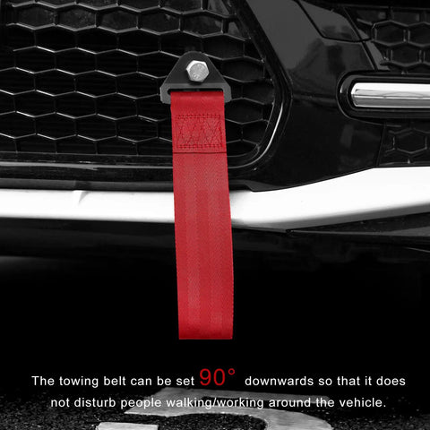 Universal Heavy Duty Tow Strap For Car Truck And Suv Off Road Recovery Badass 4400 Pound Nylon Traction Rope mounted on vehicle bumper