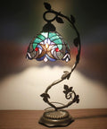 Stained Glass Tiffany Style Bedside Table Lamp With Metal Leaf Base, Cozy Reading Desk Light For Small Space Bedrooms And Home Office, Bronze Finish, 21 Inch Tall, UL Listed, On Off Cord Switch