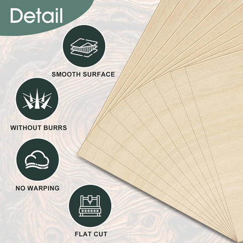 Front view: Basswood sheets, 1/16 in, 18-pack, 8x12 in, unfinished wood for laser cutting and crafts