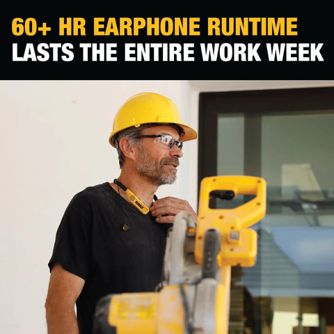 Worker wearing 2 In 1 Neckband Bluetooth Headphones With Built In Speakers Around Neck Wearable Jobsite Audio Wireless Headset