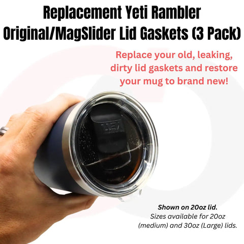 Replacement Lid Seal Gaskets For Yeti Rambler Magslider And Original Lids 30 Oz Lid Size Fits Beast Chillout Fire And Ice Hogg Mossy Oak Ozark Trail Rtic Travel Mugs Three Pack Durable Gasket Set For Leak Proof Performance, hand holding tumbler lid