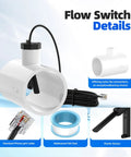 Flow Switch GLX-FLO-RP For Hayward Goldline Aquarite Salt System Pool Flow Sensor With Tee And 15ft Cable Aqua Rite Compatible Salt Cell Assembly For Easy DIY Pool Upgrades, white plastic tee, black cable