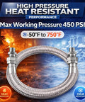 1/2 Inch NPT Male 20 Inch Compressor Jumper Hose With Dual Swivel Fittings, heat resistant, 450 PSI, 750°F tolerance