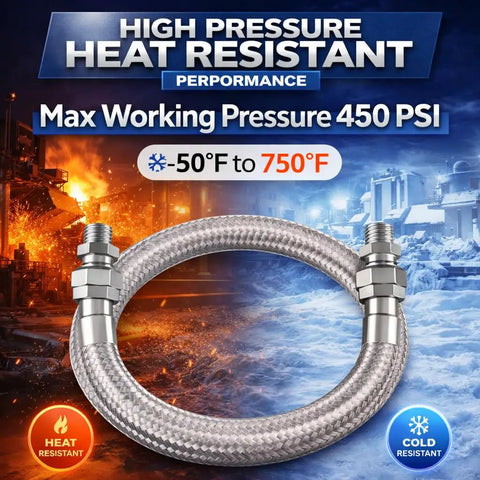 1/2 Inch NPT Male 20 Inch Compressor Jumper Hose With Dual Swivel Fittings, heat resistant, 450 PSI, 750°F tolerance