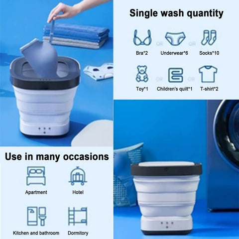 Dope Compact Washer Dryer Pair With Snappy Touchscreen Foldable Frame For Undergarments And Kid Gear Perfect For Tiny Apartments College Dorms And Weekend Campouts Quick Spin Cycle shown with washable items.