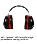 Overhead Hearing Protection Earmuffs With 30 dB NRR, Double Shell Steel Construction, Soft Foam Cushions, Black Red, Front View
