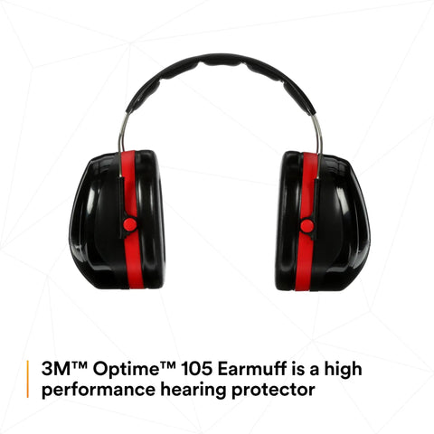 Overhead Hearing Protection Earmuffs With 30 dB NRR, Double Shell Steel Construction, Soft Foam Cushions, Black Red, Front View