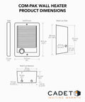 Dimensions diagram of Go To Electric Wall Heater With Thermostat Complete Unit CSC202TW 240 And 208 Volt, white finish.