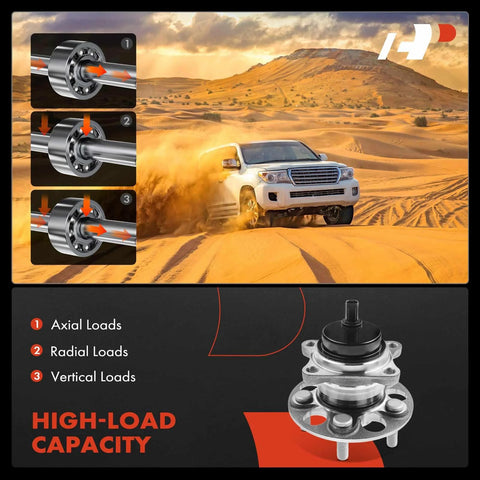 Diagram of 2 Pack Rear Wheel Bearing And Hub Assembly With ABS Fits Toyota Corolla 2019 2023 Prius 2016 2022 Prius Prime 2017 2022 And Lexus Ct200h 2011 2017 5 Lug with load capacity and SUV in desert