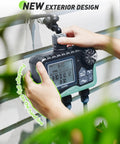 Person installing a Three Zone Sprinkler Timer For Lawn And Garden With No Fuss Programmable Watering Modes Auto Manual Rain Delay