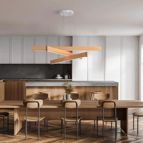 Wood Integrated LED Linear Pendant Light 31.5 Inch 18W 4000K Modern Farmhouse Fixture for Kitchen Island in dining room setup