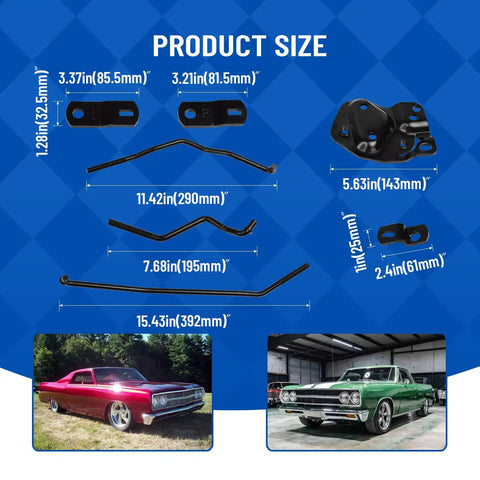 4-Speed Shifter Linkage Kit For Muncie Manual Transmission, Fits Classic Chevy Buick Oldsmobile Pontiac Models, Replaces 3733163, Durable Steel Construction For Smooth, Precise Shifts; steel linkage parts and dimensions shown