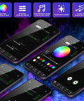 Sound activated app controls for Dual Color 32W Fiber Optic Starlight Headliner Kit With 2300 Fibers, RGBW lights, remote feature.