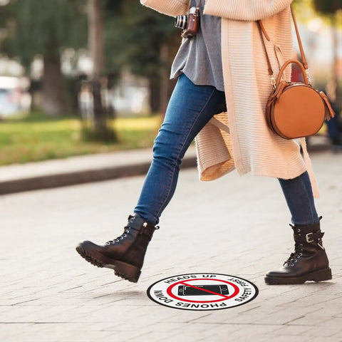 Heads Up Safety Floor Decals 12 Inch Vinyl Self Adhesive Waterproof Sign For Office And Warehouse 10 Pack High Visibility Yellow Warning Stickers For Foot Traffic And Equipment Safety on floor under walking feet