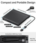 Dope External CD DVD Drive for Laptop USB 3.0 CD ROM DVD RW Burner Plug and Play No Driver Needed Portable Optical Drive for Mac and Windows with USB C and USB A Cable compact 14.7cm black
