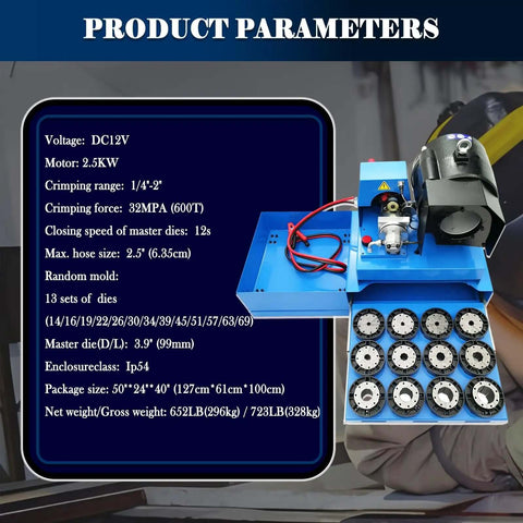 Portable Hydraulic Hose Crimper One Quarter Inch To Two Inch High Pressure Vehicle Hose Crimping Machine 32 MPa With 13 Die Sets